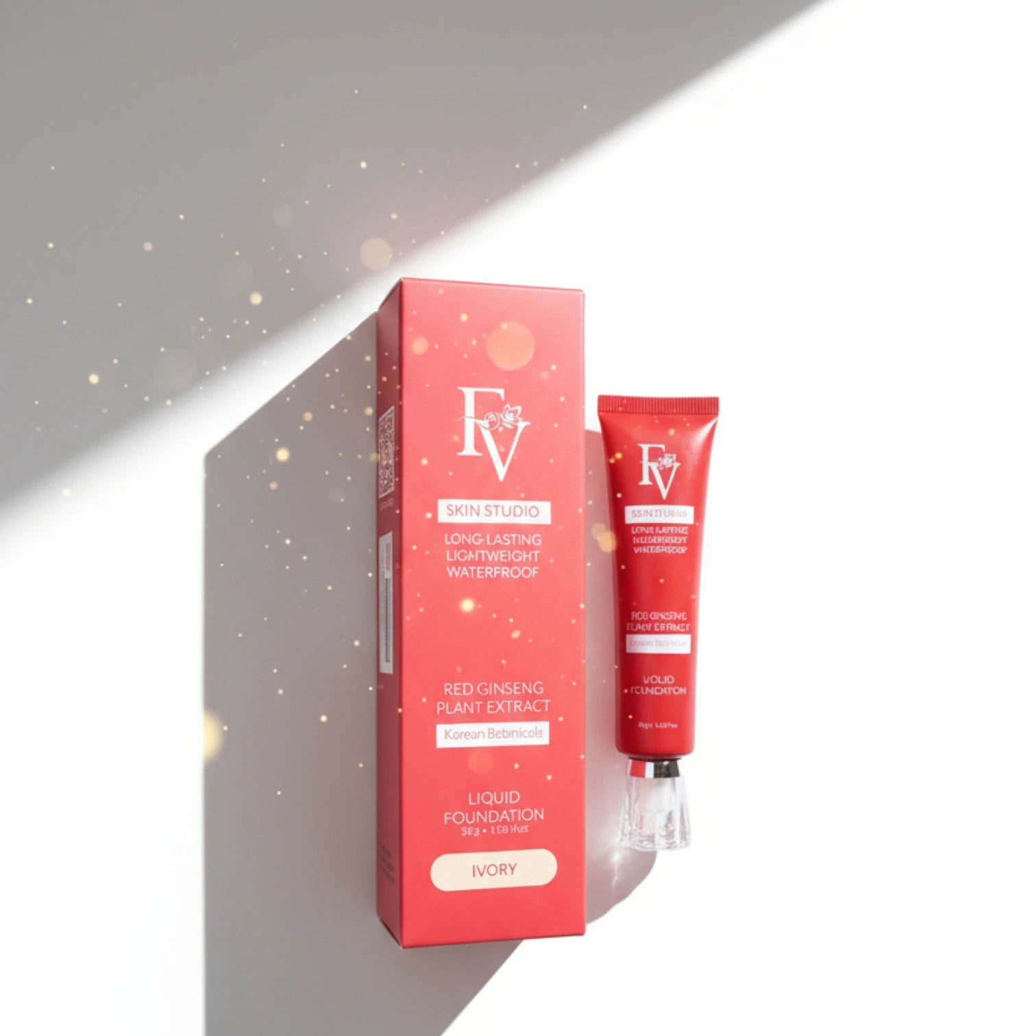 FV skincare product packaging with a tube and box on a gradient background