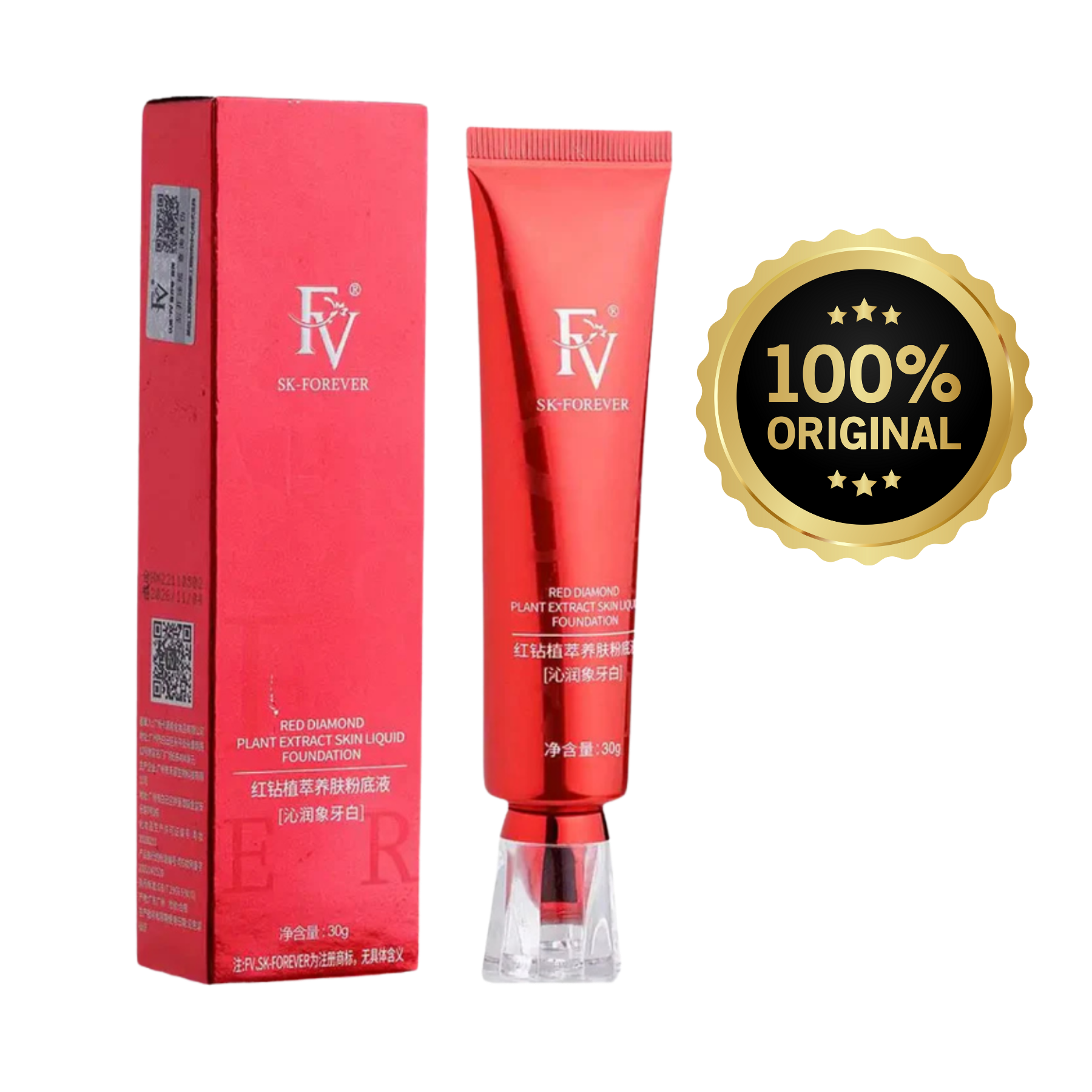 FV Foundation Packaging – Rose Gold Box with 30ml Bottleside by side.
